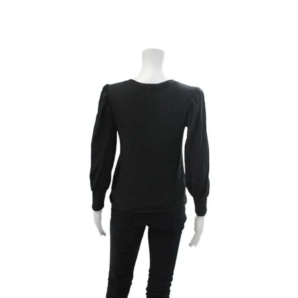 Nation LTD Womens Cotton Crew Neck Puff Sleeve Blouse Top Black Size XS - Picture 3 of 6
